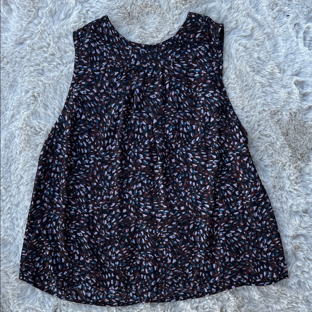 Evereve Sleeveless Abstract Print Blouse | Size M | Brown Pink Blue